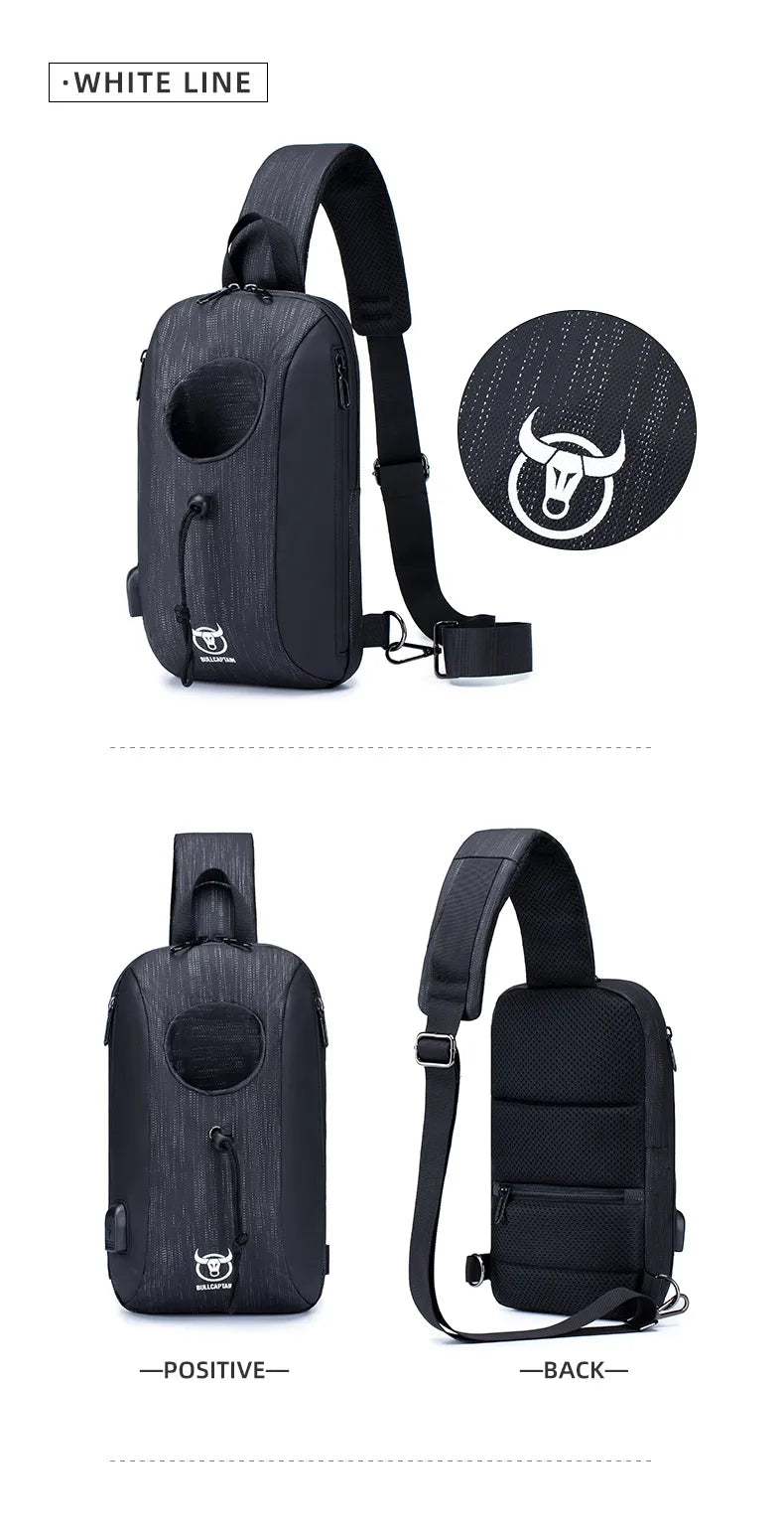 BULLCAPTAIN-Bolso de mensajero multifuncional para hombre, mochila de pecho reca