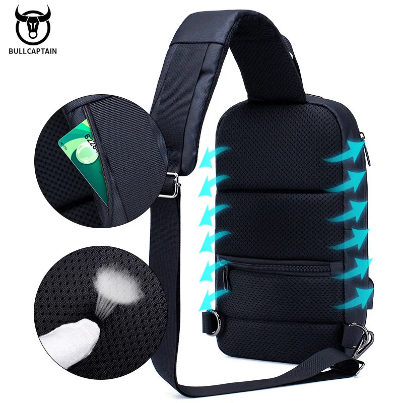 BULLCAPTAIN-Bolso de mensajero multifuncional para hombre, mochila de pecho reca