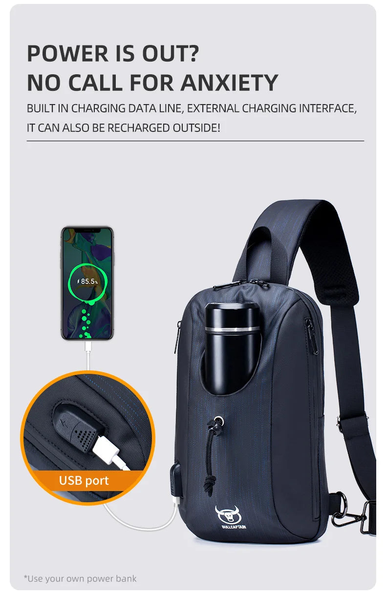 BULLCAPTAIN-Bolso de mensajero multifuncional para hombre, mochila de pecho reca