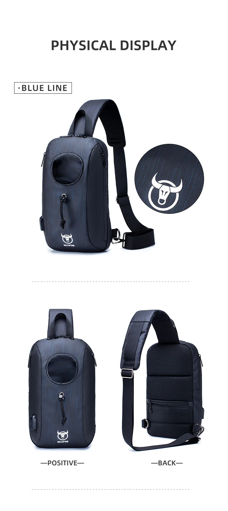 BULLCAPTAIN-Bolso de mensajero multifuncional para hombre, mochila de pecho reca